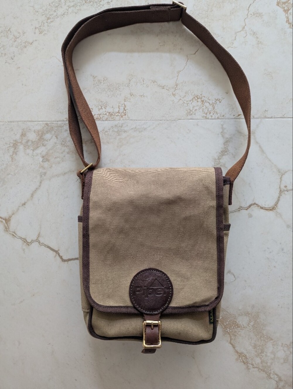 Duluth Trading Co Canvas Crossbody Messenger Bag in Beige Made In USA